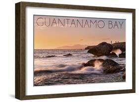 Guantanamo Bay, Cuba - Golden Pink Sky and Ocean-Lantern Press-Framed Art Print