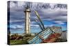 Guantanamo Bay, Cuba - Lighthouse and Broken Ship-Lantern Press-Stretched Canvas