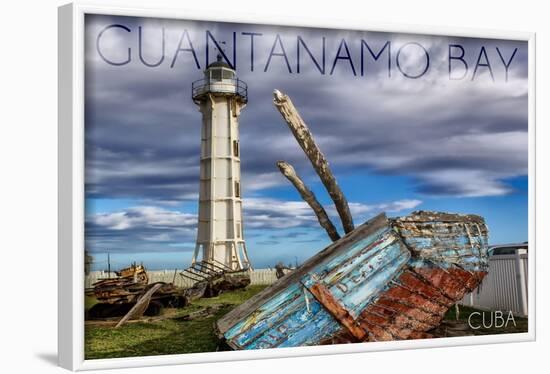 Guantanamo Bay, Cuba - Lighthouse and Broken Ship-Lantern Press-Framed Art Print