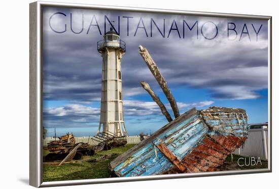 Guantanamo Bay, Cuba - Lighthouse and Broken Ship-Lantern Press-Framed Art Print