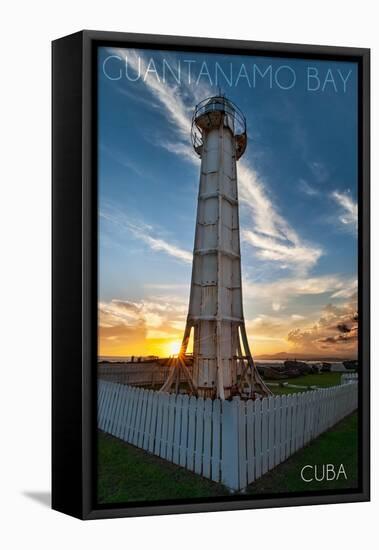 Guantanamo Bay, Cuba - Sunset and Lighthouse-Lantern Press-Framed Stretched Canvas