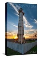 Guantanamo Bay, Cuba - Sunset and Lighthouse-Lantern Press-Stretched Canvas