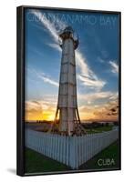 Guantanamo Bay, Cuba - Sunset and Lighthouse-Lantern Press-Framed Art Print