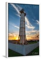 Guantanamo Bay, Cuba - Sunset and Lighthouse-Lantern Press-Framed Art Print