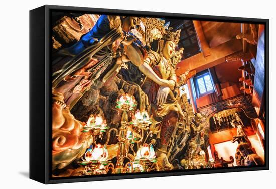 Guanyin Buddha at Yong Fu Temple with Rich Decorations in a Wide Angle Perspective-Andreas Brandl-Framed Stretched Canvas