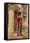 Guard at Buckingham Palace, London, England-null-Framed Stretched Canvas