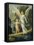 Guardian Angel Accompanying a Child over a Bridge, about 1900-null-Framed Stretched Canvas