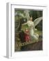 Guardian Angel Watches Over a Child as She Crosses a Dangerous Bridge-null-Framed Photographic Print