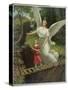Guardian Angel Watches Over a Child as She Crosses a Dangerous Bridge-null-Stretched Canvas