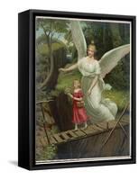Guardian Angel Watches Over a Child as She Crosses a Dangerous Bridge-null-Framed Stretched Canvas