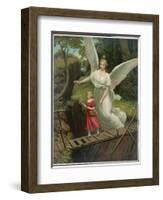 Guardian Angel Watches Over a Child as She Crosses a Dangerous Bridge-null-Framed Photographic Print