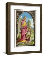 Guardian Angel Watches Over a Small Child as It Gathers Flowers in the German Countryside-null-Framed Photographic Print