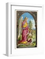 Guardian Angel Watches Over a Small Child as It Gathers Flowers in the German Countryside-null-Framed Photographic Print