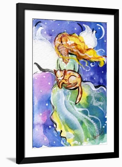 Guardian Angel with Cat-sylvia pimental-Framed Art Print