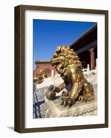 Guardian Lion at Forbidden City on Tiananmen Square, Imperial Palace, Beijing, Dongcheng District,-Dallas and John Heaton-Framed Photographic Print