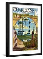 Guardians of the Atlantic Lighthouses - Outer Banks, North Carolina-Lantern Press-Framed Art Print