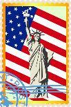 Postage Stamps With The Flag And The Statue Of Liberty-GUARDING-OWO-Art Print