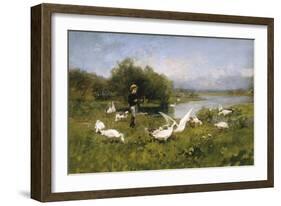 Guarding the Flock-Luigi Chialiva-Framed Giclee Print