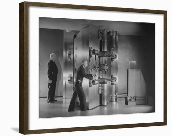 Guards Closing Bank Vault Door at Irving Trust Company-Herbert Gehr-Framed Photographic Print