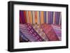 Guatemala, Antigua. Colorful weavings for sale in shop in Antigua.-Julie Eggers-Framed Photographic Print