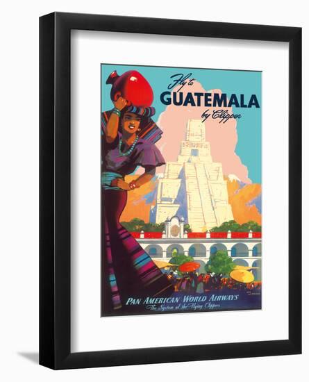 Guatemala by Clipper - Pan American World Airways - Tikal Mayan-null-Framed Art Print