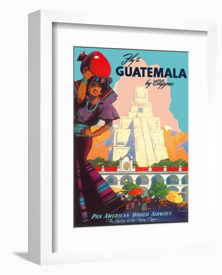 Guatemala by Clipper - Pan American World Airways - Tikal Mayan-null-Framed Art Print