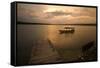 Guatemala Flores Lake and Pontoon at Sunset-null-Framed Stretched Canvas
