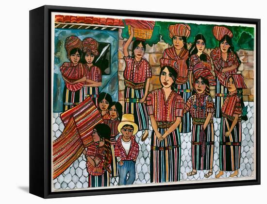 Guatemalen Girls, Solola, 2023 (Watercolour on Paper)-Hilary Simon-Framed Stretched Canvas