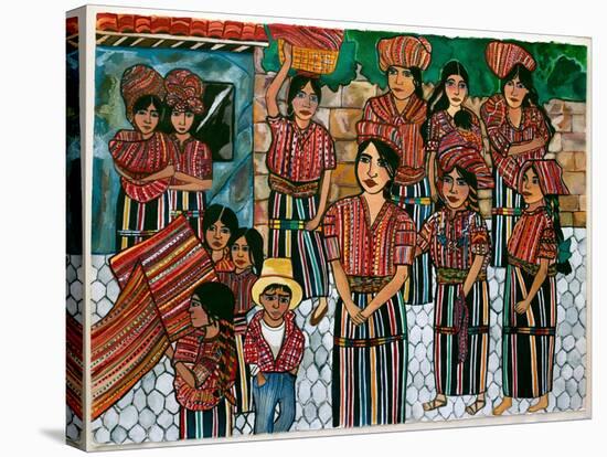 Guatemalen Girls, Solola, 2023 (Watercolour on Paper)-Hilary Simon-Stretched Canvas