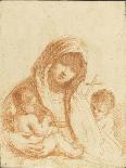 Etude de deux têtes de jeunes femmes ; Saint Jean-Baptiste, assis, de profil, tenant une coupe ;-Guerchin Le-Giclee Print