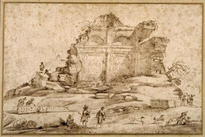 Landscape with Classical Ruins and a Youth Attacked by Dogs