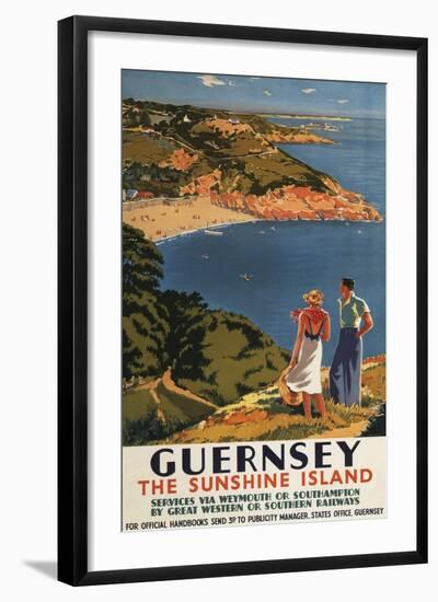 Guernsey, England - Southern/Great Western Rail Couple on Cliff Poster-Lantern Press-Framed Art Print