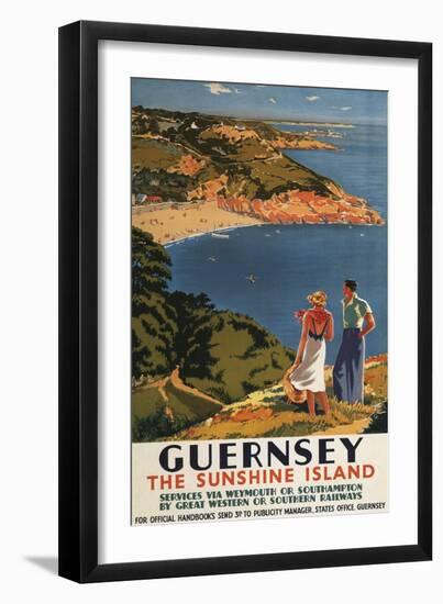 Guernsey, England - Southern/Great Western Rail Couple on Cliff Poster-Lantern Press-Framed Art Print