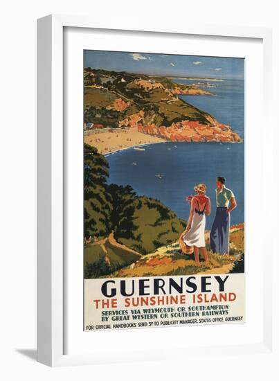 Guernsey, England - Southern/Great Western Rail Couple on Cliff Poster-Lantern Press-Framed Art Print