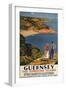 Guernsey, England - Southern/Great Western Rail Couple on Cliff Poster-Lantern Press-Framed Art Print