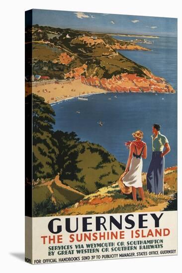 Guernsey, England - Southern/Great Western Rail Couple on Cliff Poster-Lantern Press-Stretched Canvas