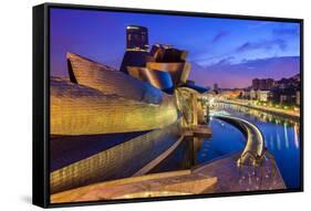 Guggenheim Museum by Night, Bilbao, Basque Country, Spain-Stefano Politi Markovina-Framed Stretched Canvas