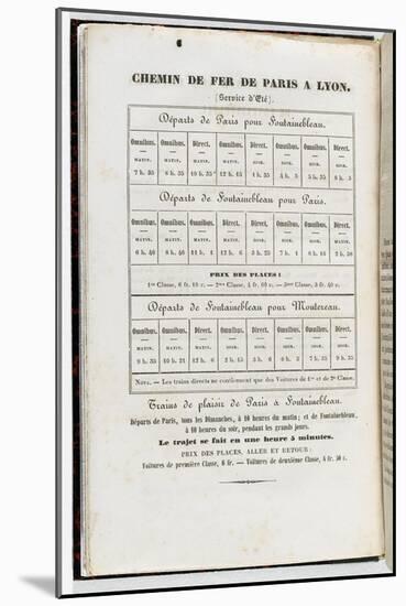 Guide du voyageur & de l'artiste à Fontainebleau: Page 4, Horaires du chemin de fer Paris-Fontaineb-Claude-Francois Denecourt-Mounted Giclee Print