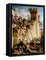 Guillaume De Clermont Defending the Walls at the Siege of Acre, 1291-Dominique Papety-Framed Stretched Canvas