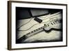 Guitar with Loudspeaker Boxes in the Background, Selective Focus, Polaroid Style-Bernd Wittelsbach-Framed Photographic Print