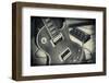 Guitar with Loudspeaker Boxes in the Background, Selective Focus, Polaroid Style-Bernd Wittelsbach-Framed Photographic Print