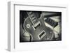 Guitar with Loudspeaker Boxes in the Background, Selective Focus, Polaroid Style-Bernd Wittelsbach-Framed Photographic Print