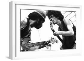 Guitarists David Brown And Carlos Santana During Music And Art Festival In Woodstock, August 1969-null-Framed Photo