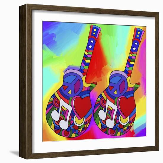 Guitars-Peace-Love-Music-Howie Green-Framed Giclee Print