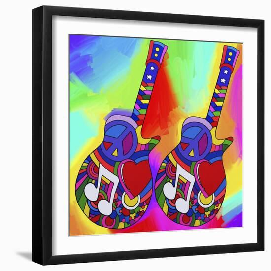 Guitars-Peace-Love-Music-Howie Green-Framed Giclee Print