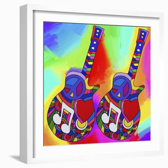 Guitars-Peace-Love-Music-Howie Green-Framed Giclee Print