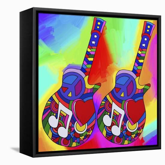 Guitars-Peace-Love-Music-Howie Green-Framed Stretched Canvas