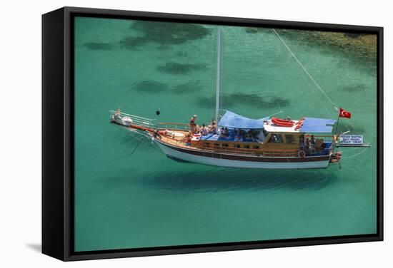 Gulet in Paradise Cove (Ilica Buku), Bodrum, Mugla, Turkey-Ali Kabas-Framed Stretched Canvas