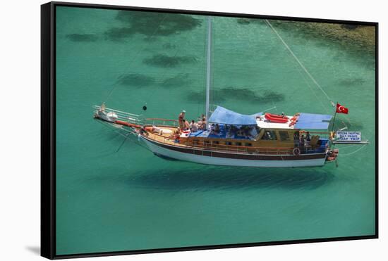 Gulet in Paradise Cove (Ilica Buku), Bodrum, Mugla, Turkey-Ali Kabas-Framed Stretched Canvas