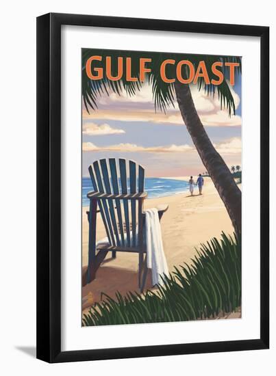 Gulf Coast - Adirondack Chairs and Sunset-Lantern Press-Framed Art Print